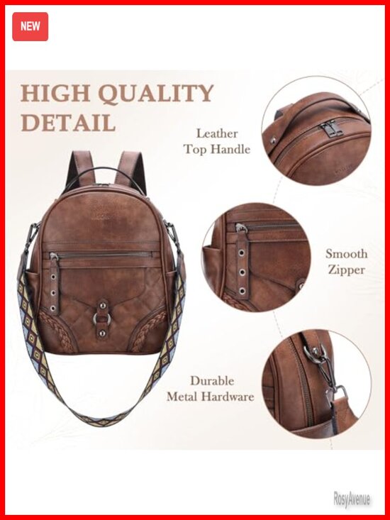 Faux Leather Mini Backpack Purse with Quilted Flap and Guitar Strap